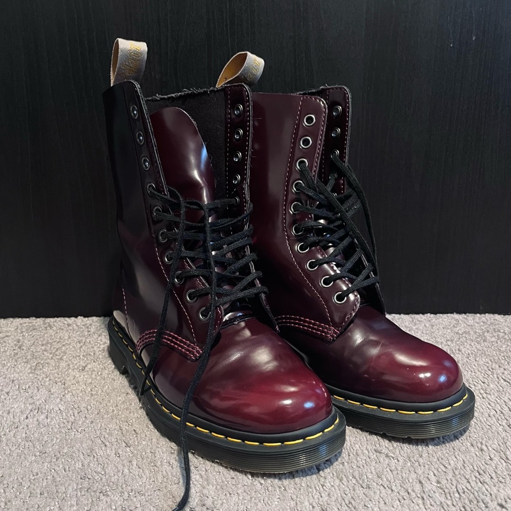 Dr. Martens Vegan 1490 Mid Calf Boots in Cherry Red